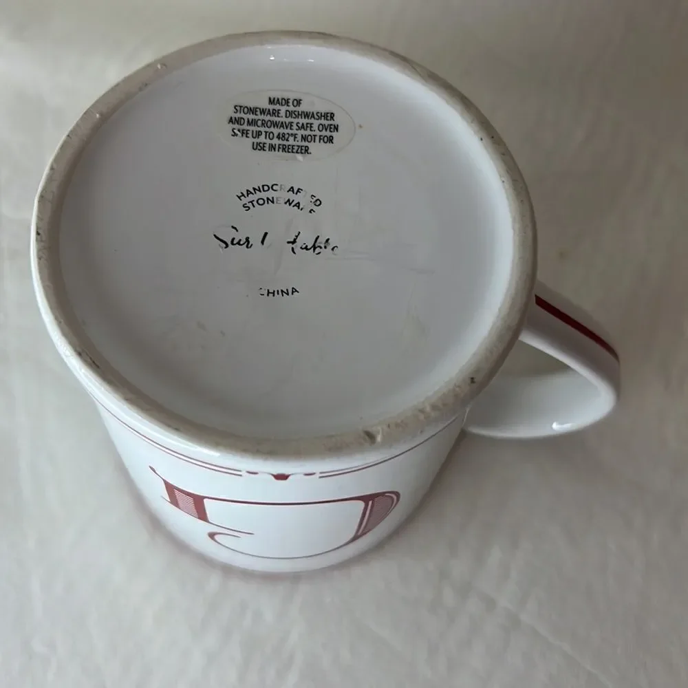 Sue La Table 16 Oz G Letter Coffee Tea Mug White Red 4 In Tall 3 1/4 In Diameter